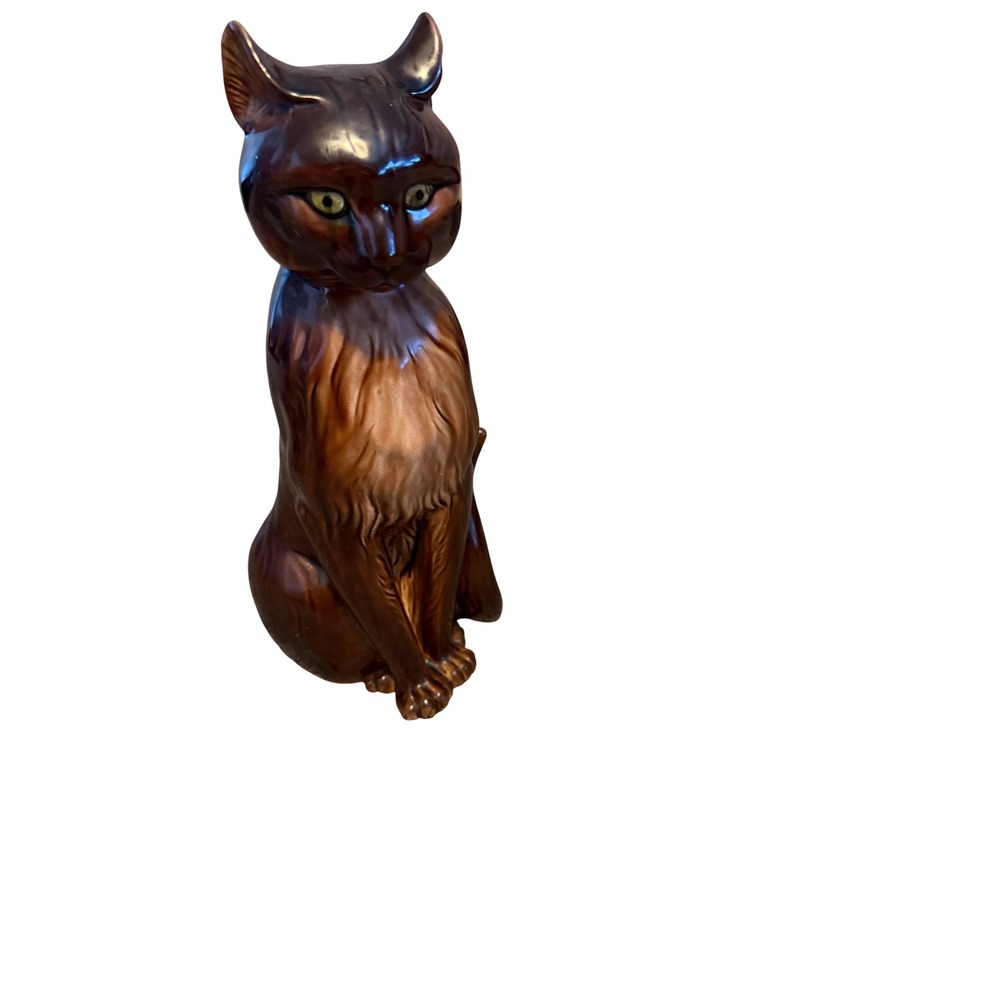 Vintage Inarco Japan Ceramic Cat Figurine E-2981 Brown Drip Glaze MCM Decor - Picture 3 of 10